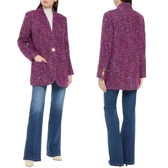 Veronica Beard Crispin‎ Open Front Sweater Coat Purple Tweed Oversized S… - Picture 1 of 13